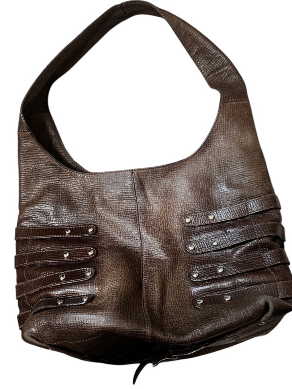 Jimmy Choo Barida Brown Leather Biker Buckle Hobo Bag Large